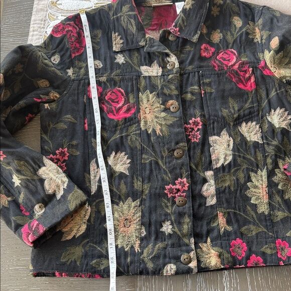 Chicos Vintage Black Floral Tapestry Jacket Coat Button Down Classic Size 2 (L) - Picture 7 of 14